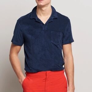 Orlebar Brown Terry Towelling Cotton Polo Shirt In Navy